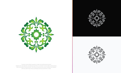Fototapeta premium Luxury Floral Ornament Circle Green Logo Template