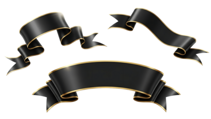 Black and gold ribbons isolated on transparent background
