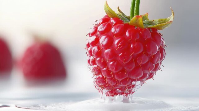 Video A juicy raspberry on a table, perfect for garnishing or