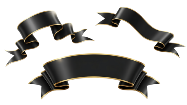 Black and gold ribbons isolated on transparent background