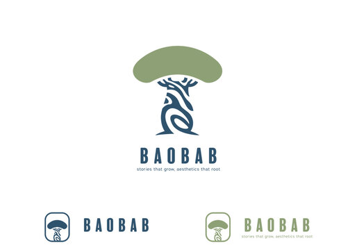 African baobab big life tree blue and green color logo icon template