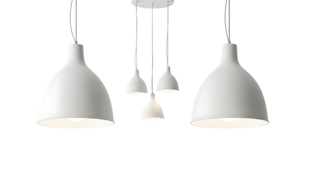 Modern white pendant lamps isolated on transparent background - Powered by Adobe