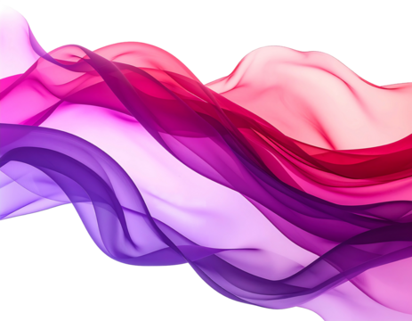 Flowing, translucent abstract fabric in shades of purple and red. Curved and wavy forms move across a black background