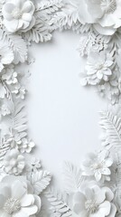 Artistic Floral Embrace: An elegant floral arrangement in monochromatic tones. These stunning 3D paper blossoms and foliage create a graceful border, emphasizing the beauty of simplicity and elegance