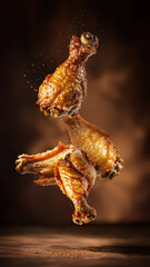 Fried chickens on dark background. Sample for design
