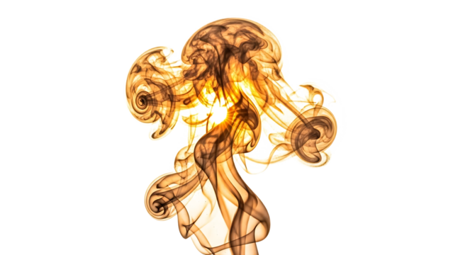 Abstract brown smoke swirls isolated on transparent background