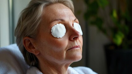 Video A woman wearing eye patches, concealing her eyes