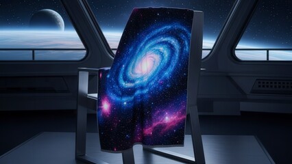Futuristic Space Chair with Galaxy Print Blanket.