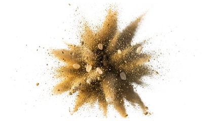 Explosion of sand isolated on transparent background in the studio