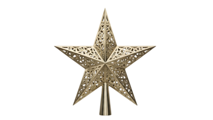 Golden ornate christmas tree topper star isolated on transparent background