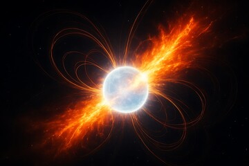 Obraz premium A highly realistic, deep-space rendering of an isolated neutron star.
