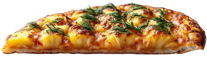 Golden brown food item slice with toppings
