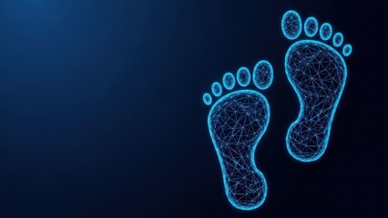 Digital Footprints Illustrated With Abstract Glowing Blue Wireframe Technology On A Dark Background