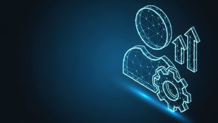 Digital Human Icon With Integrated Gear Technology In Futuristic Network Design