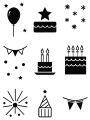 Fototapeta premium Collection of hand drawn birthday party celebration icons and elements