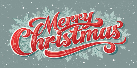 Festive merry christmas lettering with snowflakes and snow