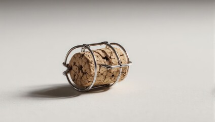 Champagne Cork with Wire Cage on White Background.