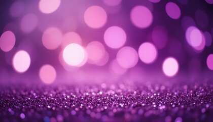 Soft focus purple bokeh lights over a sparkling glitter surface