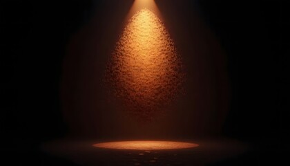 Warm spotlight illuminates a textured brick wall with a dark background