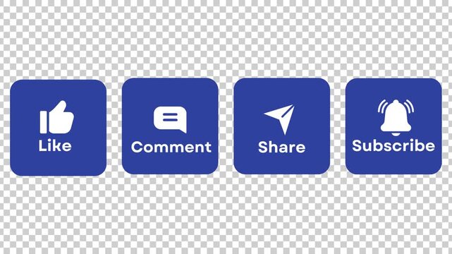 Transparent Social Media CTA Overlay – Like Comment, Share, Subscribe Buttons Animation.