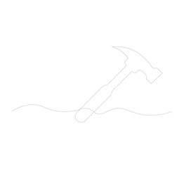 Obraz premium single continuous line image of a hammer. on a white background. Linear style. vector hammer for construction. vector illustration