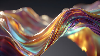 Abstract design, wavy iridescent shape, 3d render