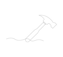 Fototapeta premium single continuous line image of a hammer. on a white background. Linear style. vector hammer for construction. vector illustration
