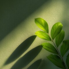 Abstract Green Leaf Shadow on Minimal Wall with Soft Pattern