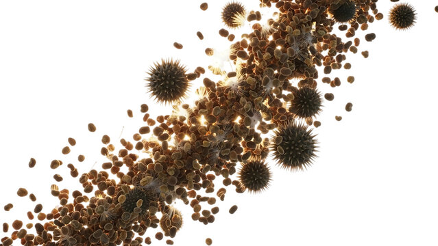Pollen grains and spores isolated on transparent background