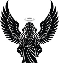 Obraz premium Angel with wings vector art black and white illustration design graphic eps silhouette