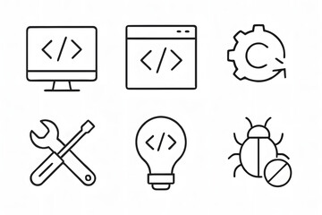 Fototapeta premium Coding Elements: A visual collection of digital icons representing the core elements of coding and software development. Explore the symbolic essence of technology, innovation, and digital creation. 