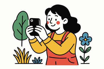 Happy people capturing beautiful scenes Calm nature