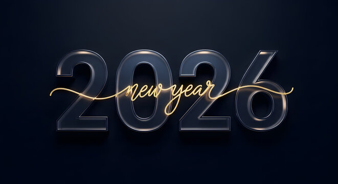 Elegant 2026 new year celebration design with golden light trail on dark blue background, perfect for festive greetings and invitations
