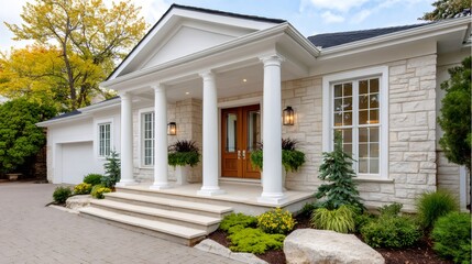 Fototapeta premium Luxurious modern house exterior with stone facade