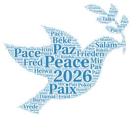Peace 2026 word cloud in different languages