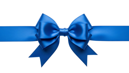 Blue satin gift bow with ribbon isolated on transparent background