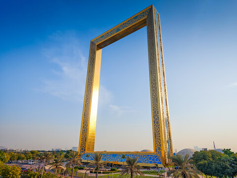 11 29 2025 - Dubai, United Arab Emirates. Dubai Frame. Outstanding architecture skyscraper building in Dubai city, UAE. One of the most visited places and things to do in Dubai
