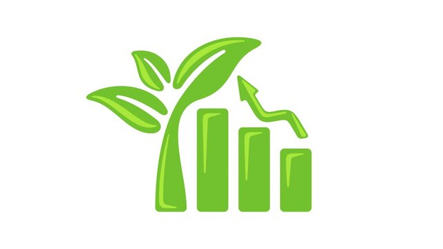 Growth chart, arrow and plant sprout, graphic animation. Alpha channel. Transparent background motion design. 4K resolution