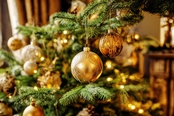 Warm Vintage Christmas Home Scene with Retro Ornaments, Cozy Holiday Decorations, Classic Seasonal Atmosphere and Festive Lighting