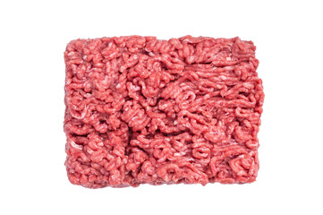 Fresh raw ground beef meat on a clean white background with detailed minced texture ideal for cooking, butcher themes and protein ingredient visuals.