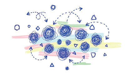 Abstract of Complexity: A colorful scribble of shapes and arrows suggests a network of ideas and concepts, creating a visual metaphor for the intricacies of thought and creativity.