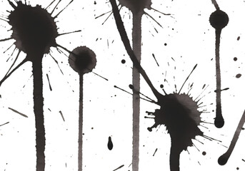 墨の飛沫と滲みによる抽象的なテクスチャ背景素材　墨汁の飛び散り スプラッシュ グランジデザインエレメント