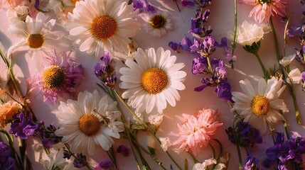 Elegant floral arrangement of daisies and lavender creates a serene springtime vibe