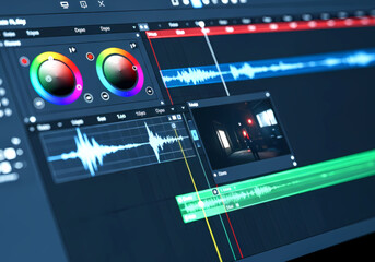 映像編集　クローズアップ　パソコン　液晶　映像作成　クリエーター