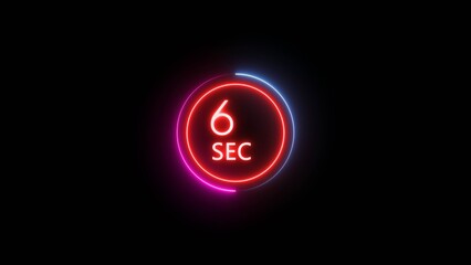 6 Seconds countdown timer illustration. Neon counting number.