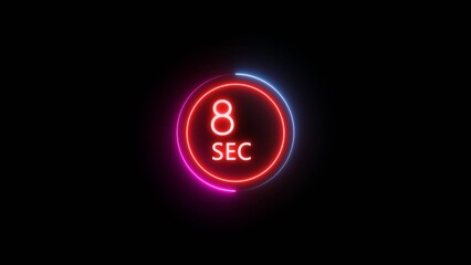8 Seconds countdown timer illustration. Neon counting number.