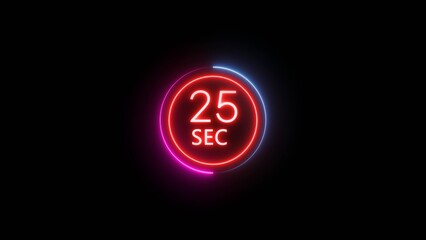 25 Seconds countdown timer illustration. Neon counting number.