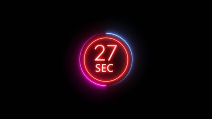 27 Seconds countdown timer illustration. Neon counting number.