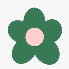 Single isolated Forest Green Groovy Daisy Flower illustration with a pink center. Bold and stylish color for nature-themed retro designs, scrapbooking, and digital graphics or learning media.