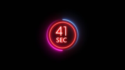 41 Seconds countdown timer illustration. Neon counting number.